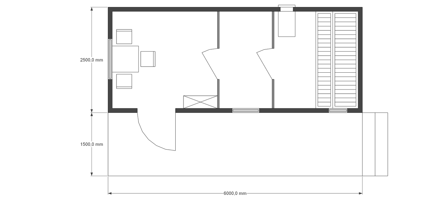 Планировка 6×2,5 с моечной
