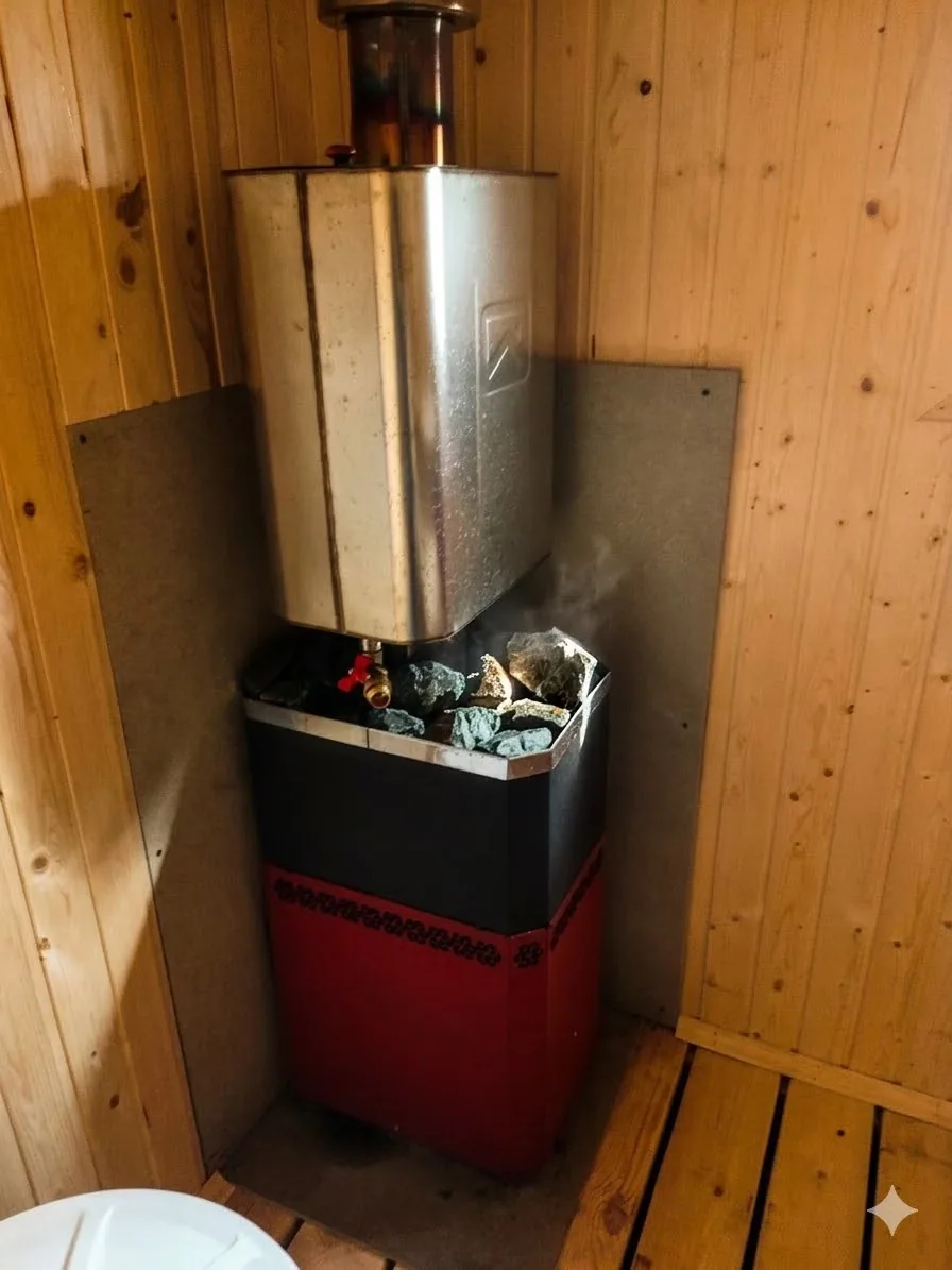 Печь Luxe 27 в сетке внутри бани